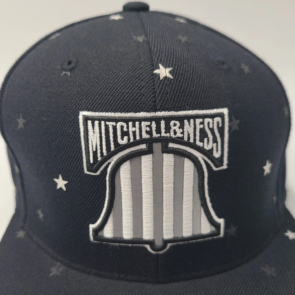 Mitchell & Ness Hat Fitted 7 3/8 Black Gray All‎ Over Print Stars Liberty Bell
